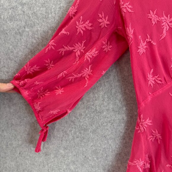 GHOST Pink Floral Blouse Embroidered 3/4 Sleeve Button Front Top Peplum Small - Picture 2 of 12